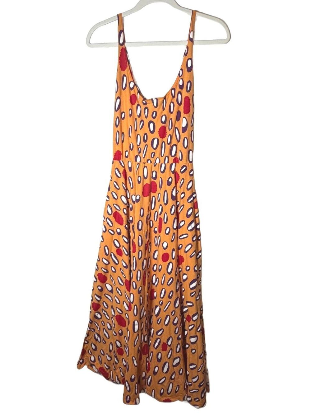 Nooworks Abstract Print Tank Midi Dress Skater Fit and Flare Orange Yellow - Picture 2 of 5